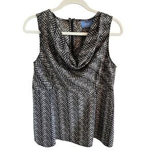 Simply Vera SZ M Cowl Neck Light Weight Tunic Blouse Geometric Print Zip Classy